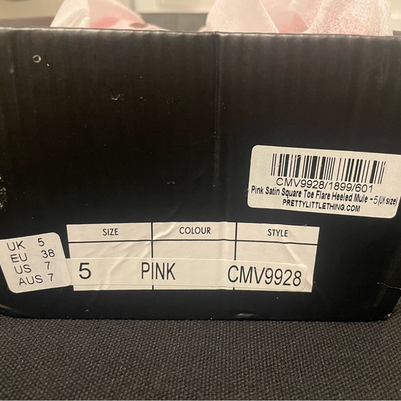 PRETTYLITTLETHING Pink Satin Square Toe Flare Heeled Mule - Picture 8 of 8